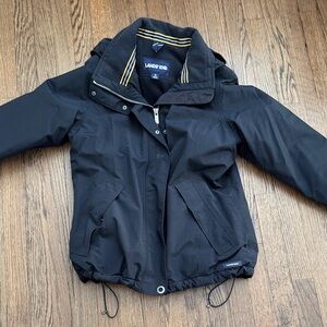Lands' End Black Hooded Jacket with Striped Collar